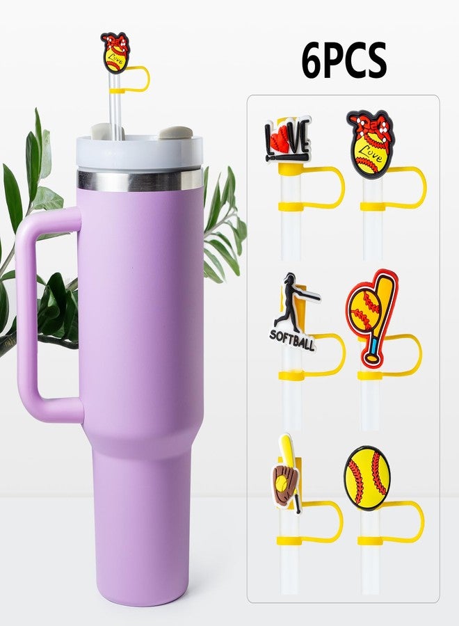 BULKITEM 6Pcs Softball Straw Cover Cap for Stanley Cup Accessories, 10mm Cute Black Drinking Straw Topper for 40oz 30oz Stanley Tumbler, Dust-Proof Reusable Straw Tips Valentines Decor Gifts for Women - Image 5